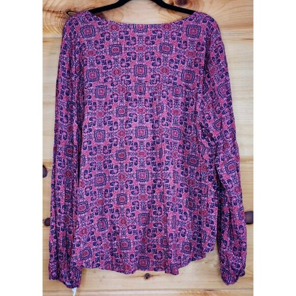 Mossimo Womens size XXL Reds Floral Boho Peasant Ruffle Tie Faux Wrap Blouse New - Picture 7 of 12